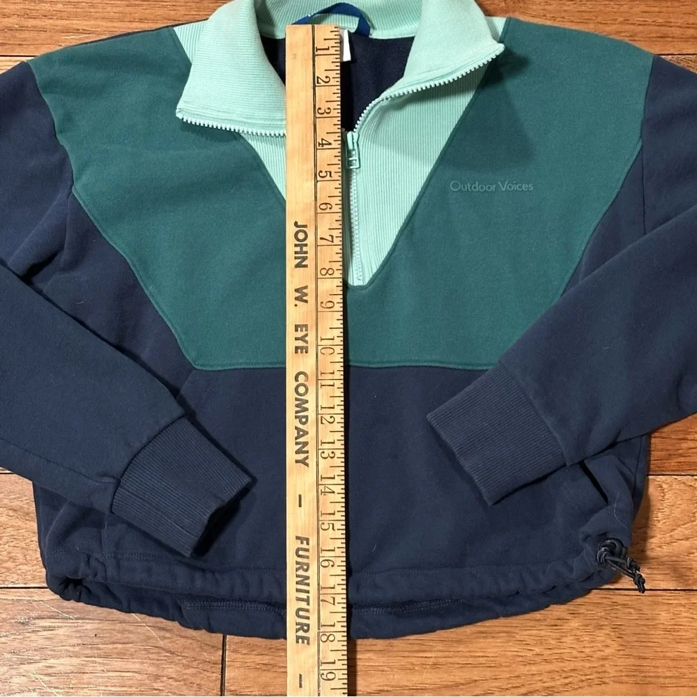 Outdoor Voices Cotton Terry 1/2 Zip Sweatshirt blue green Size Small - Picture 8 of 9